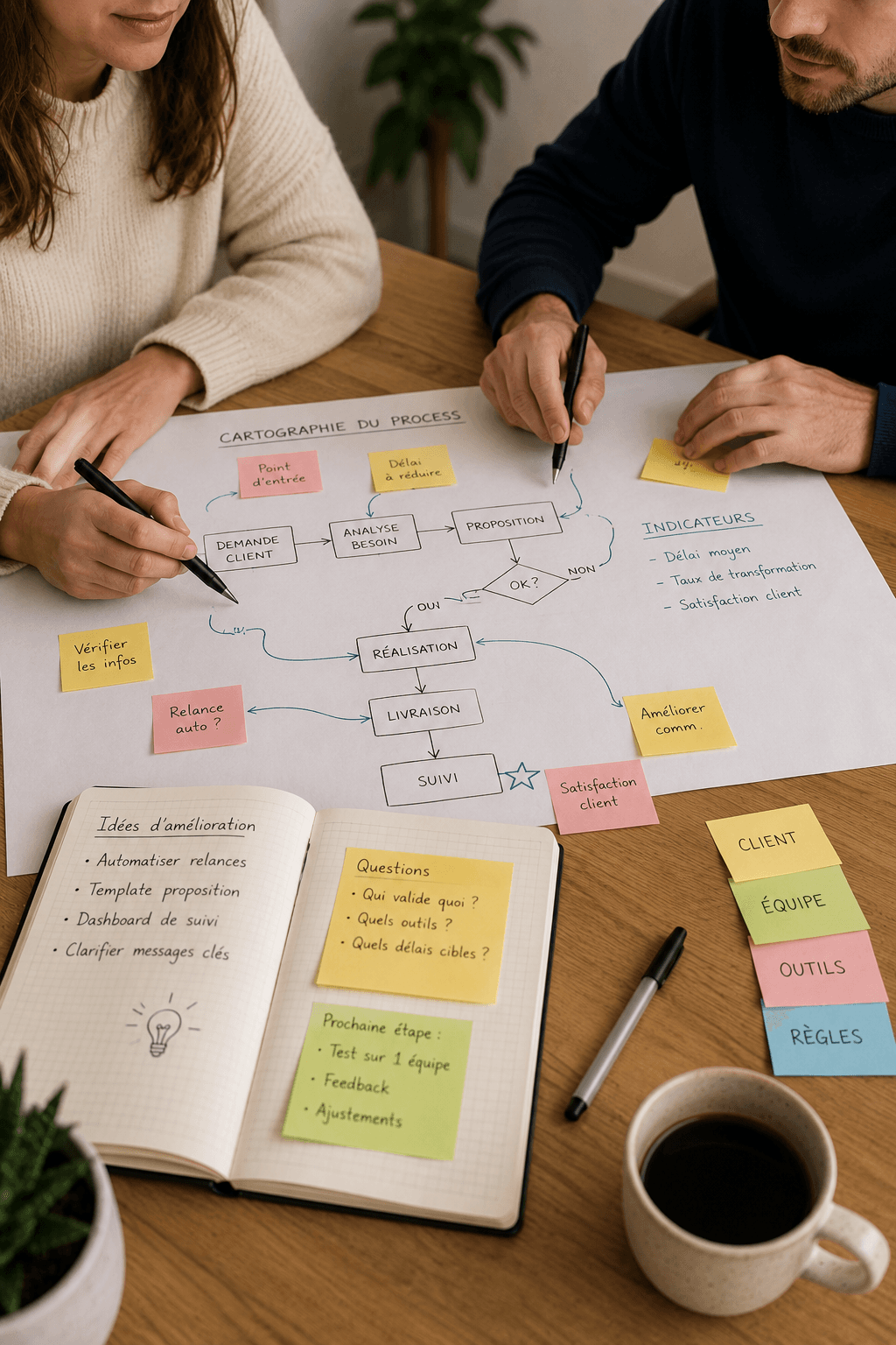 Cartographie d'un process sur papier avec post-its